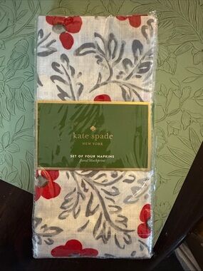kate spade floral blockprint napkins - white, red, gray